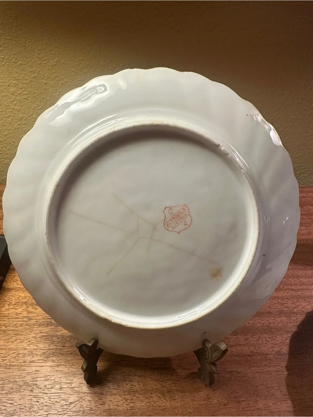 Vintage White Scalloped Porcelain Plate with Pink Floral Sprays
